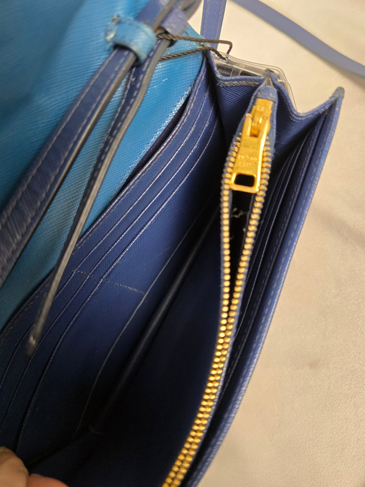 Prada Two-Tone Blue Saffiano leather Flap Crossbody Bag