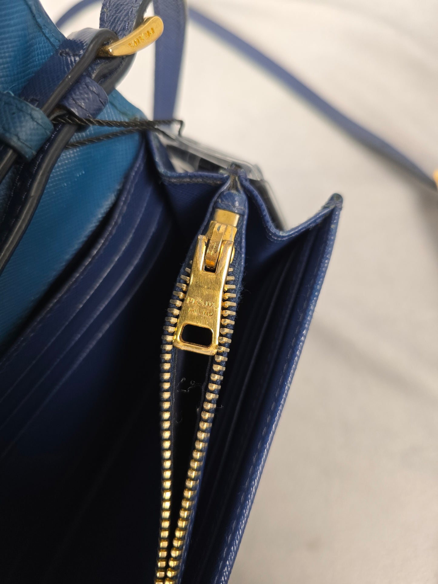 Prada Two-Tone Blue Saffiano leather Flap Crossbody Bag