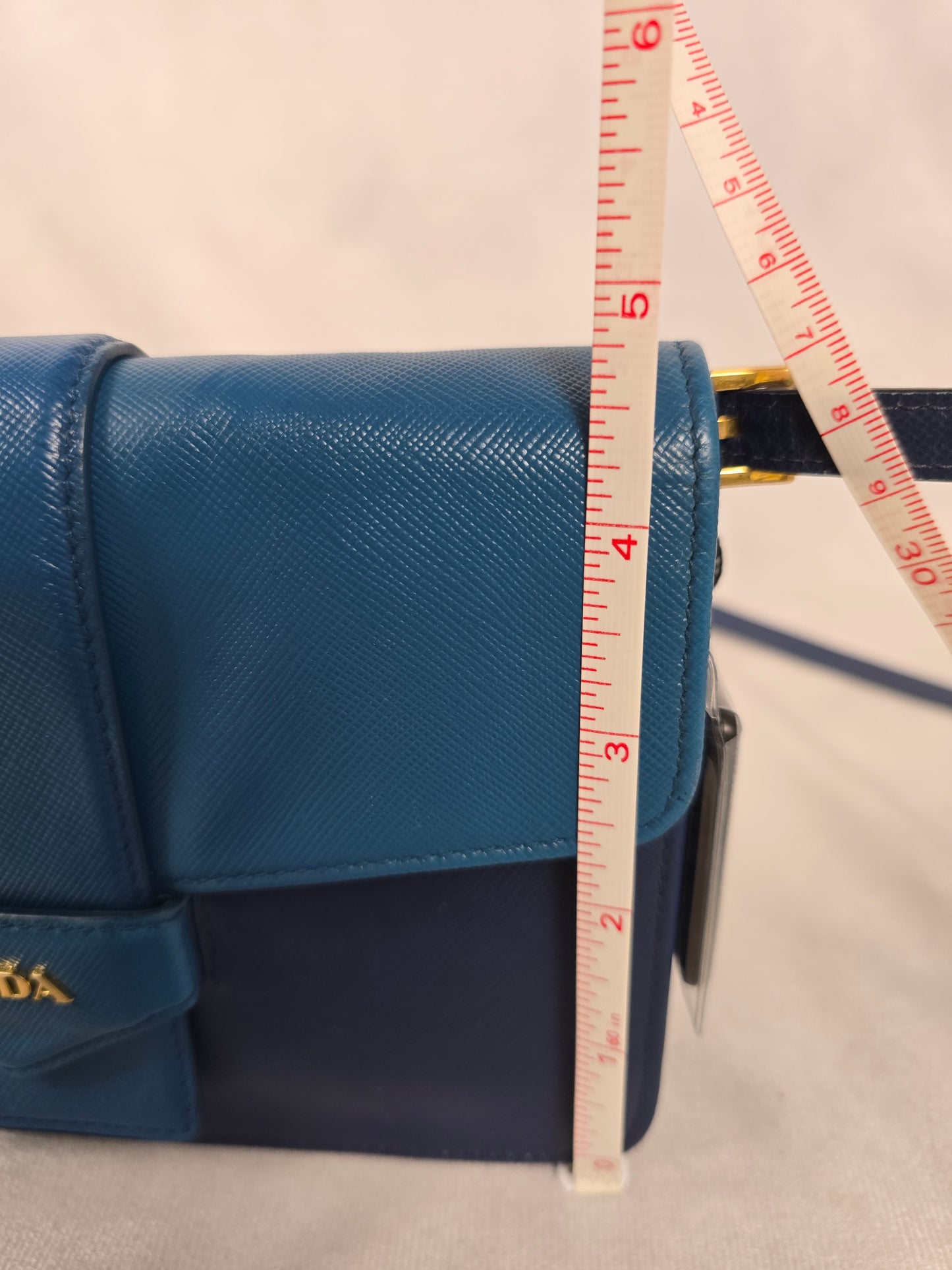 Prada Two-Tone Blue Saffiano leather Flap Crossbody Bag