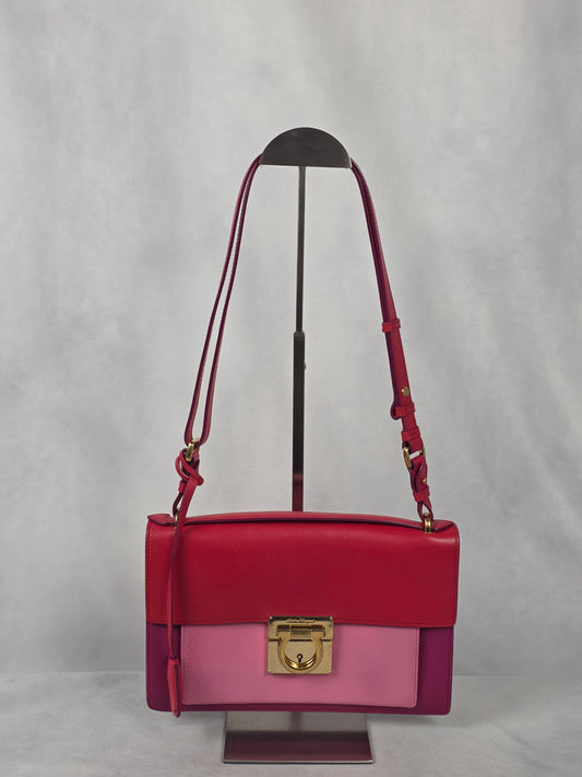 Ferragamo Red and Pink Two-Tone Aileen Gancio Lock Shoulder Bag