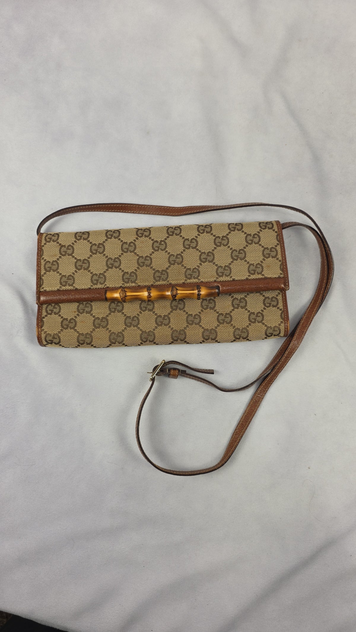 Vintage Gucci GG Canvas Bamboo Bar Crossbody Clutch Bag