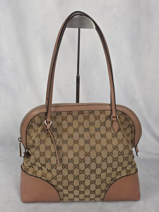 Gucci Medium Sukey Tote Bag with GG canvas & metallic green leather trim - PROJECT BAG