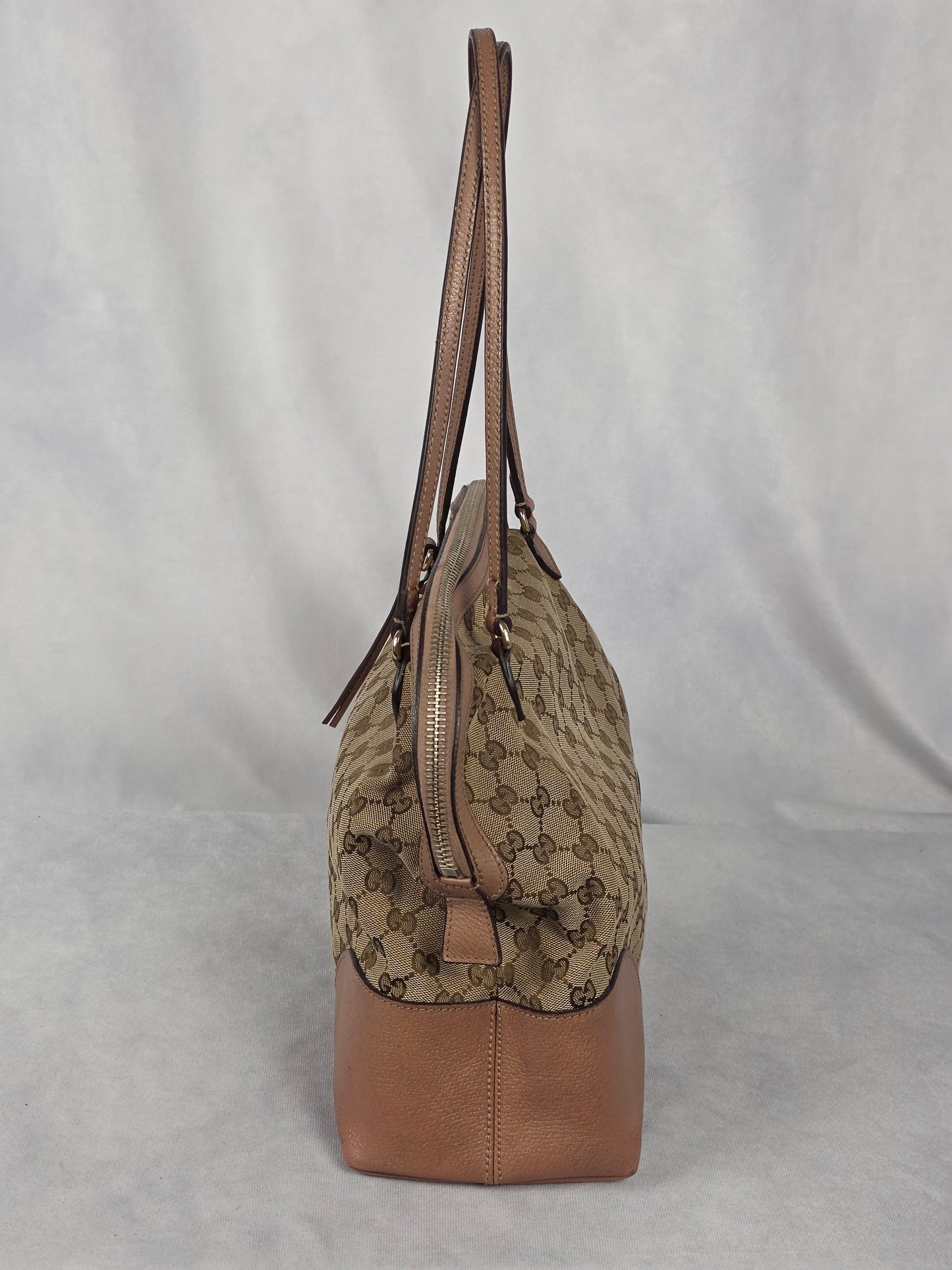 Gucci Medium Sukey Tote Bag with GG canvas & metallic green leather trim - PROJECT BAG