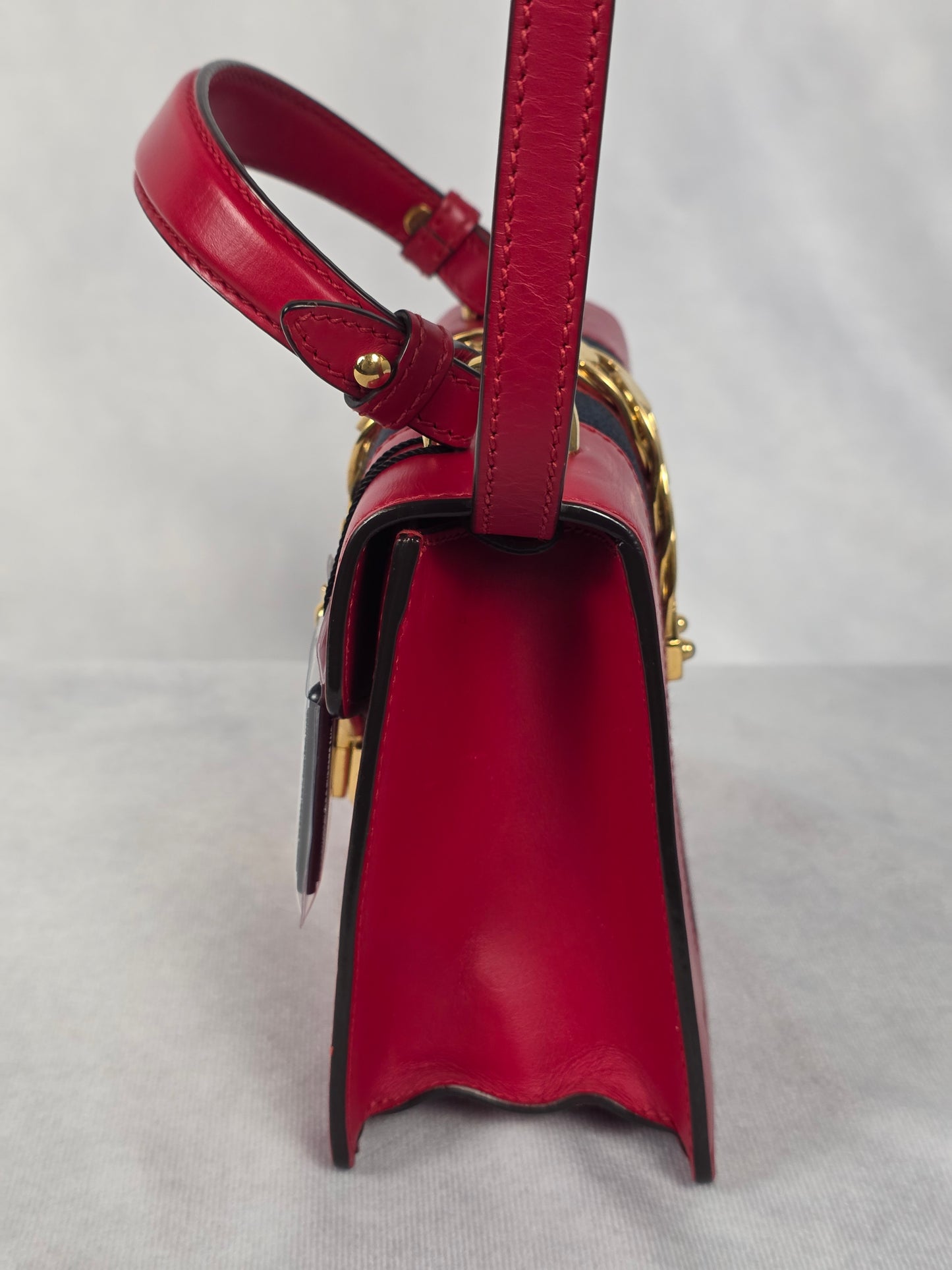 Gucci Red Leather Mini Sylvie Top Handle Bag, Featuring Two Straps