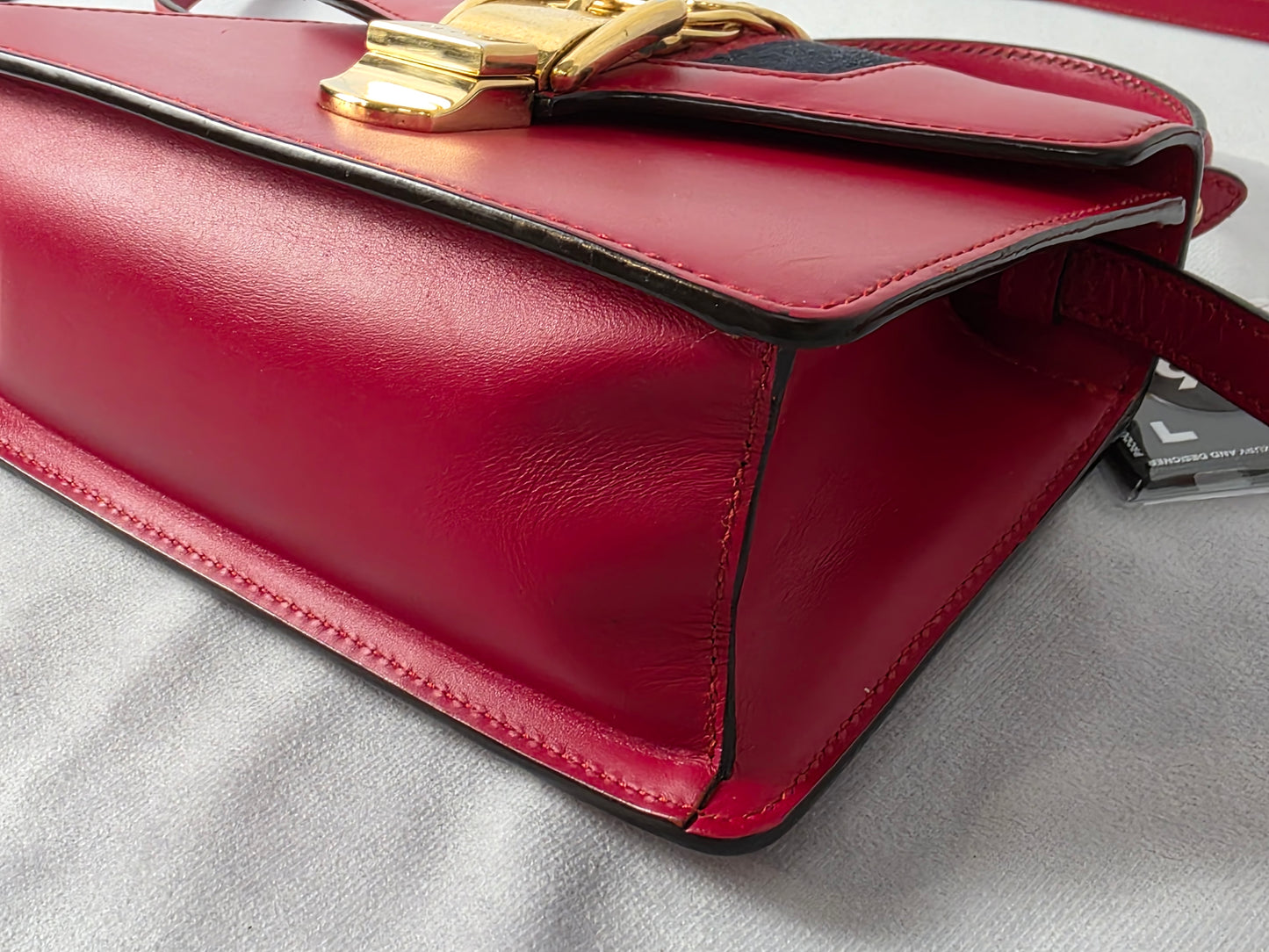 Gucci Red Leather Mini Sylvie Top Handle Bag, Featuring Two Straps