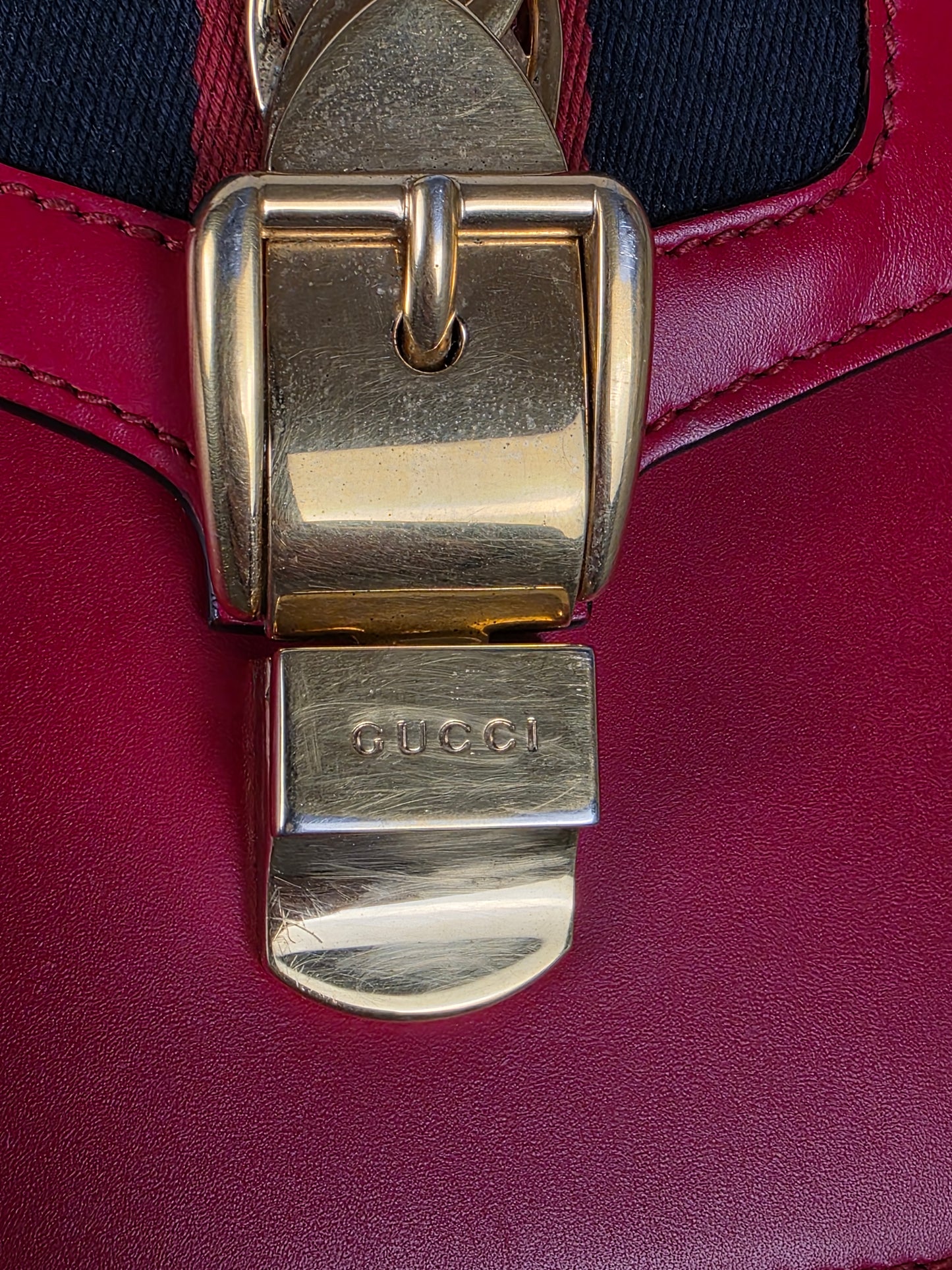 Gucci Red Leather Mini Sylvie Top Handle Bag, Featuring Two Straps