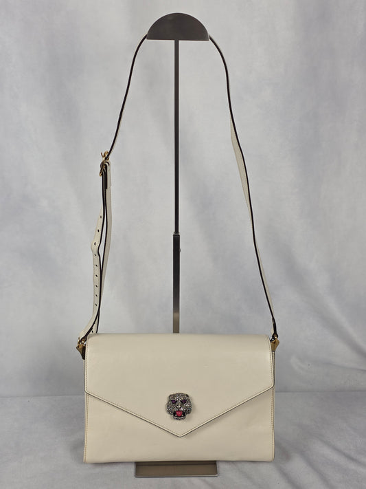 Gucci Crystal Animalier Shoulder Bag in Off-White Leather