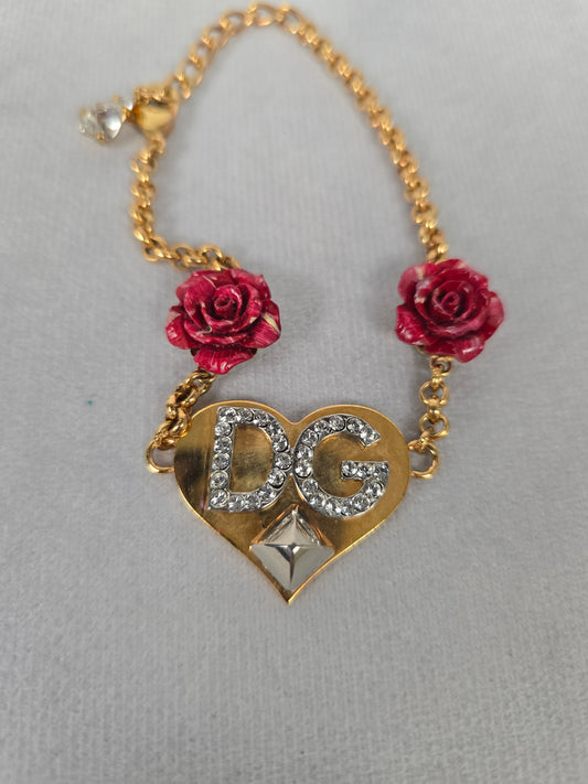 Dolce & Gabbana Rose and Heart Logo Charm Bracelet