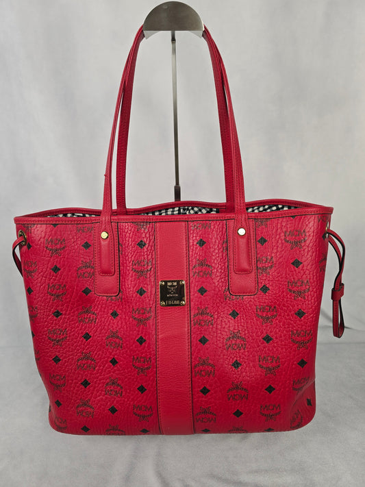MCM Red Liz Medium Tote with Matching Small Purse