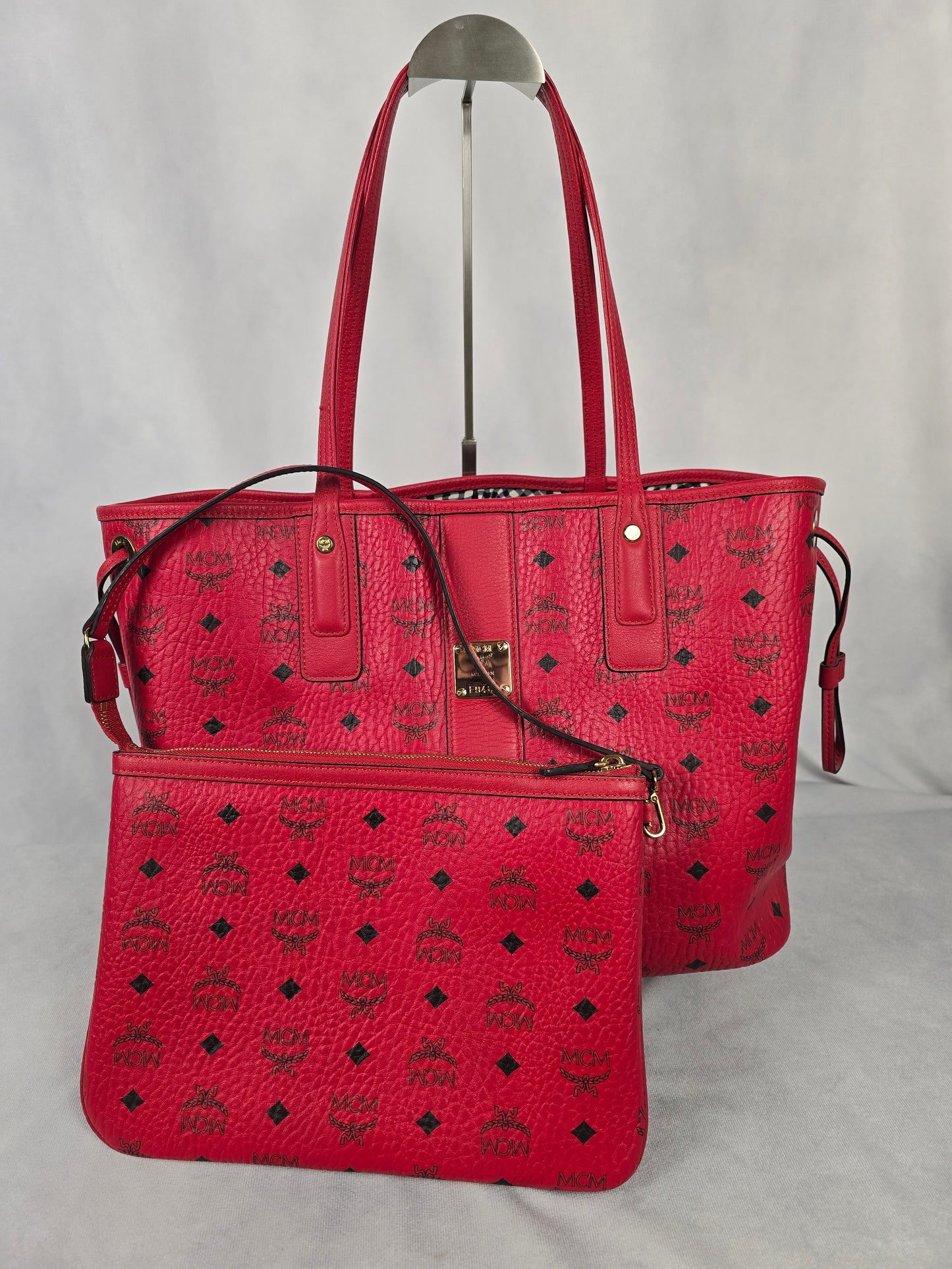 MCM Red Liz Medium Tote with Matching Small Purse