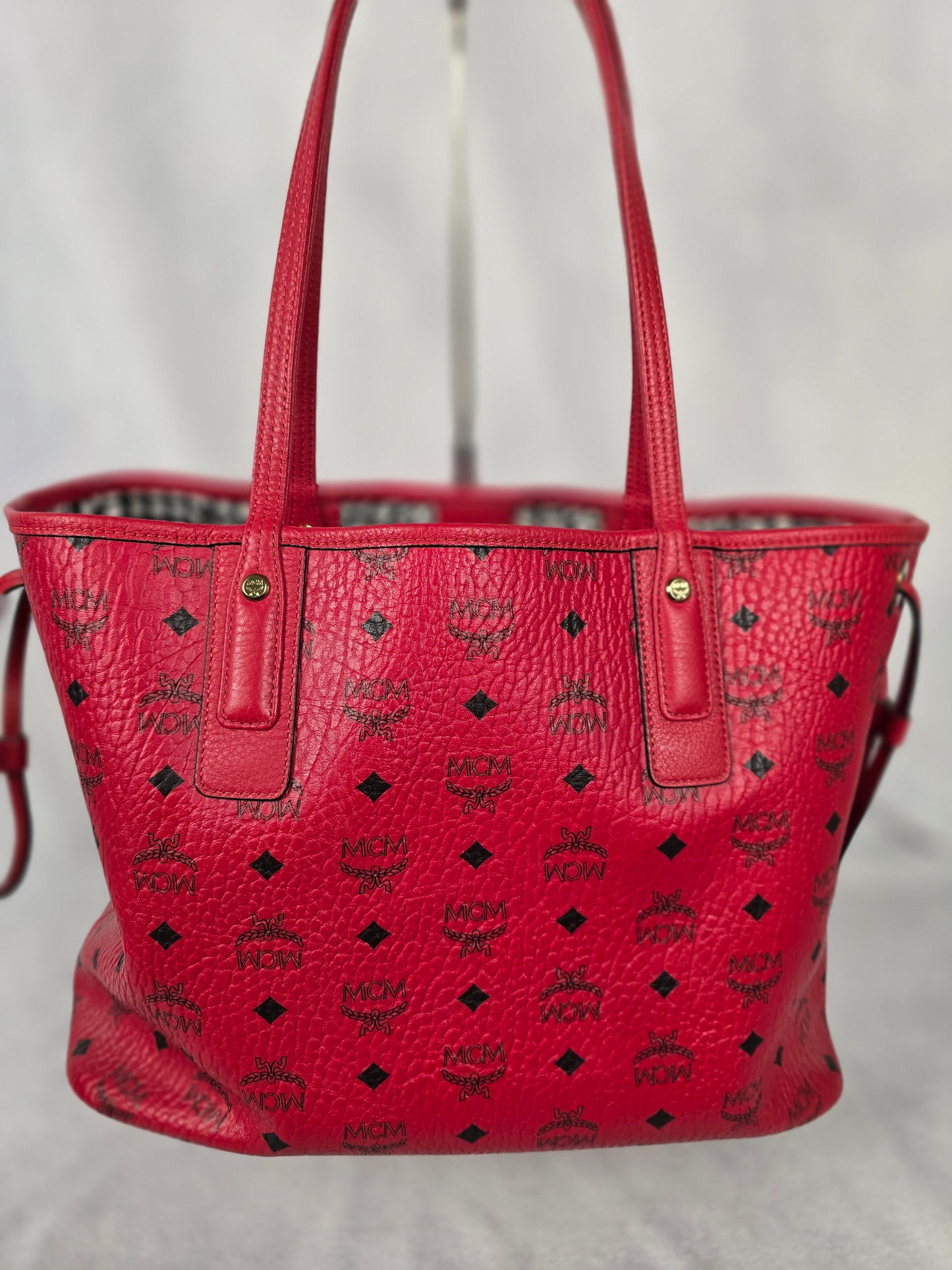 MCM Red Liz Medium Tote with Matching Small Purse