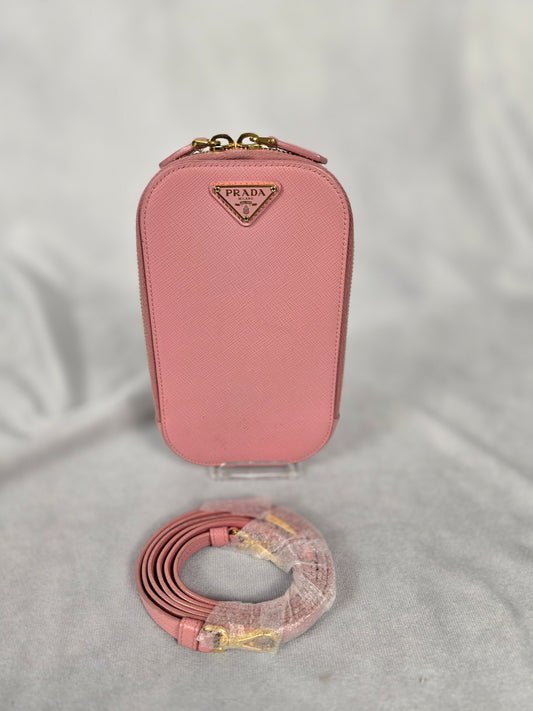 Prada Mini Saffiano Crossbody Phone Pouch in Pink