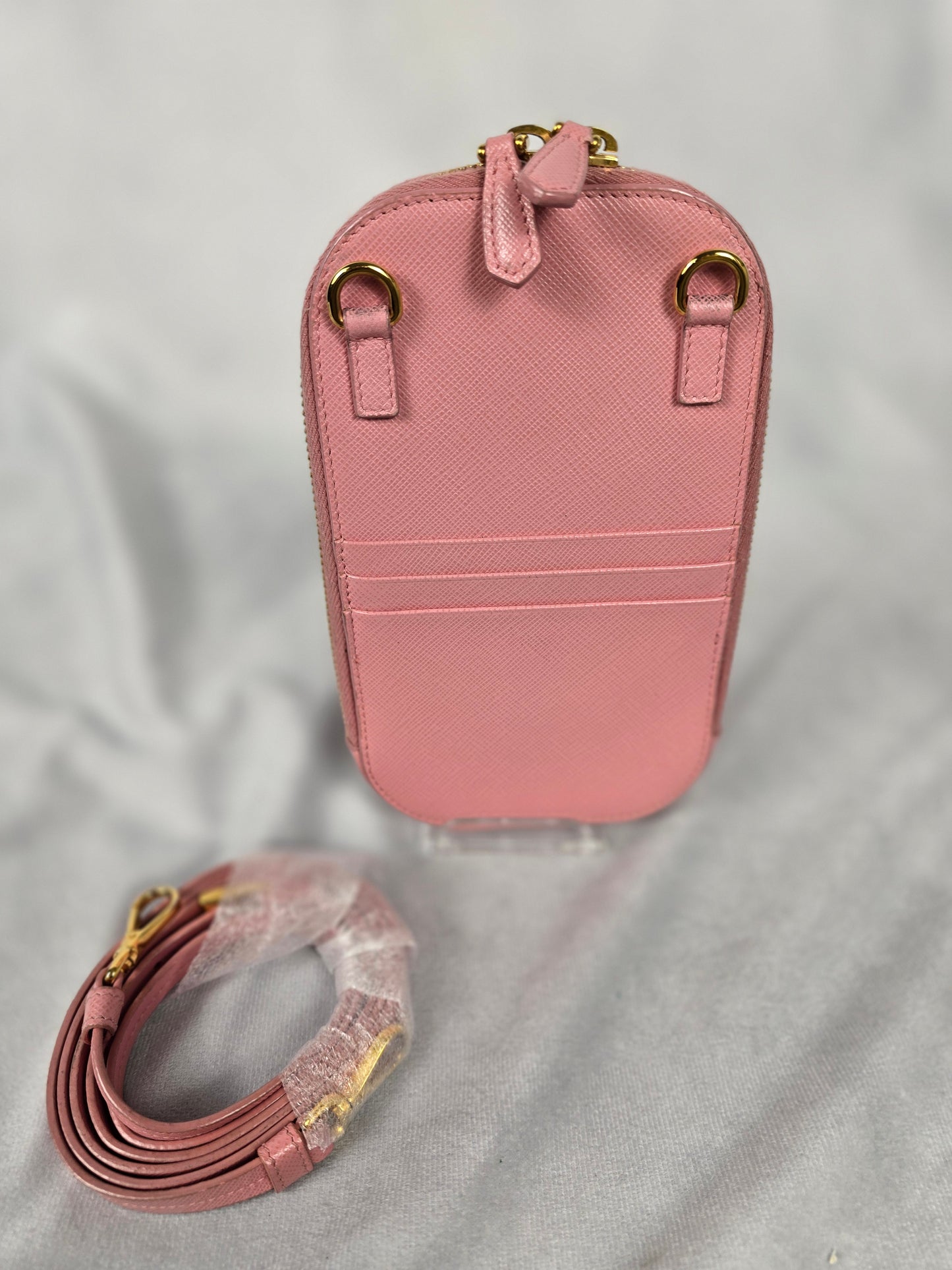 Prada Mini Saffiano Crossbody Phone Pouch in Pink