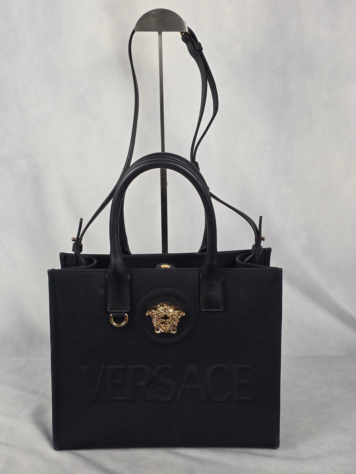 Versace La Medusa Small Black Canvas Tote
