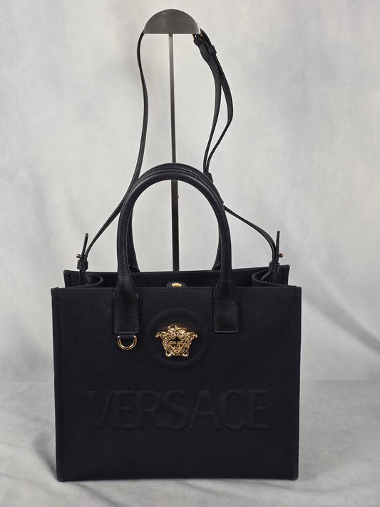 Versace La Medusa Small Black Canvas Tote