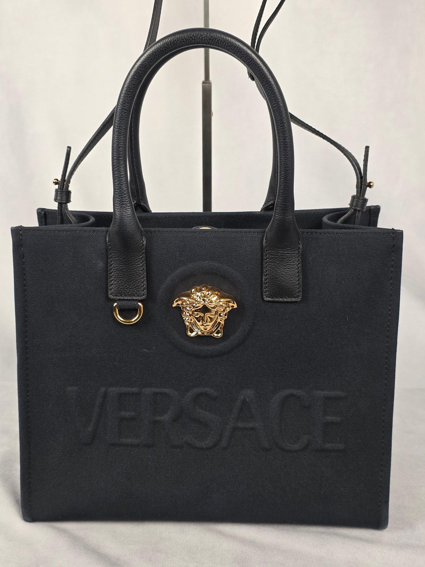 Versace La Medusa Small Black Canvas Tote
