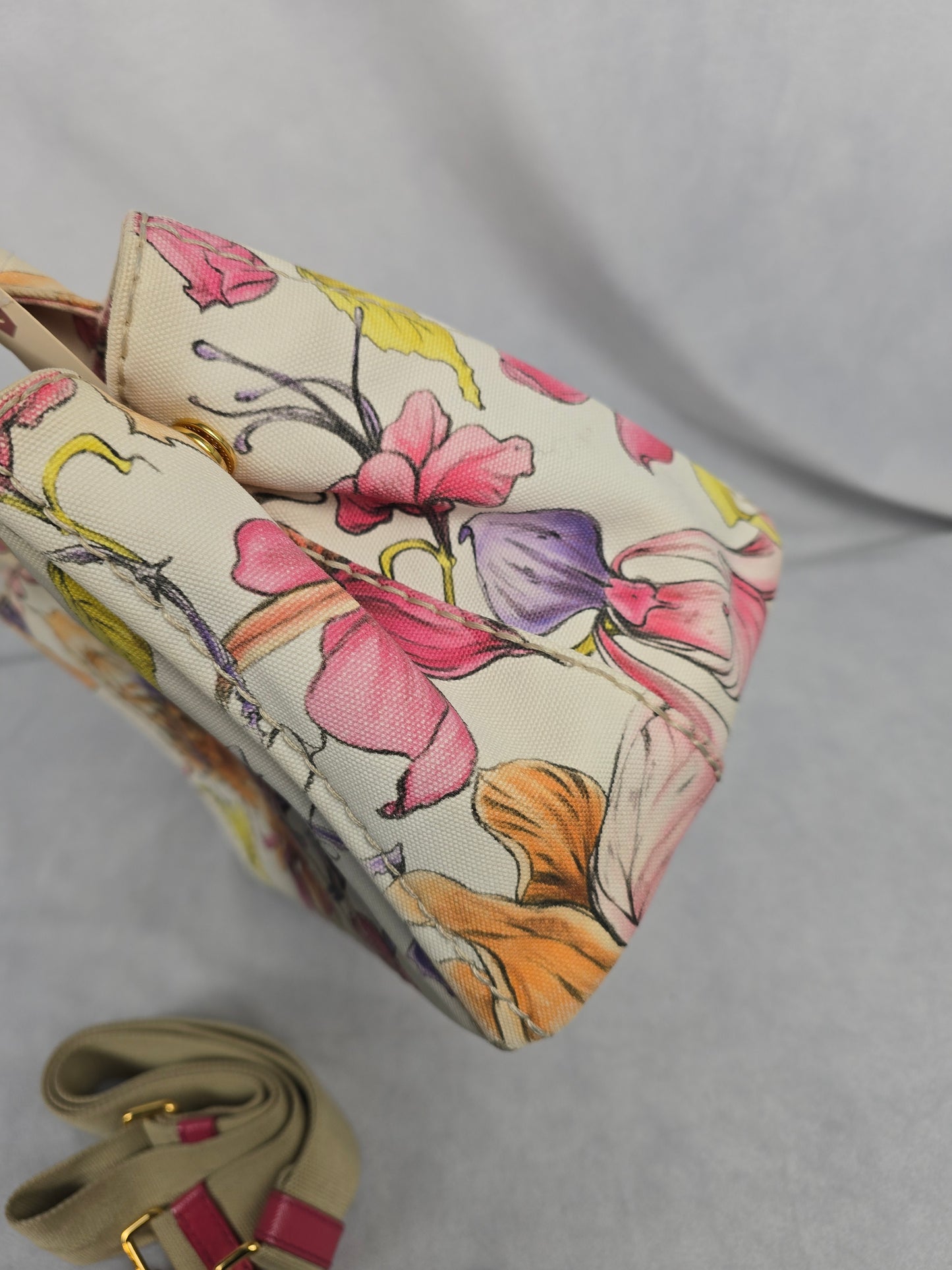 Prada Beige Floral Canapa with Crossbody Strap