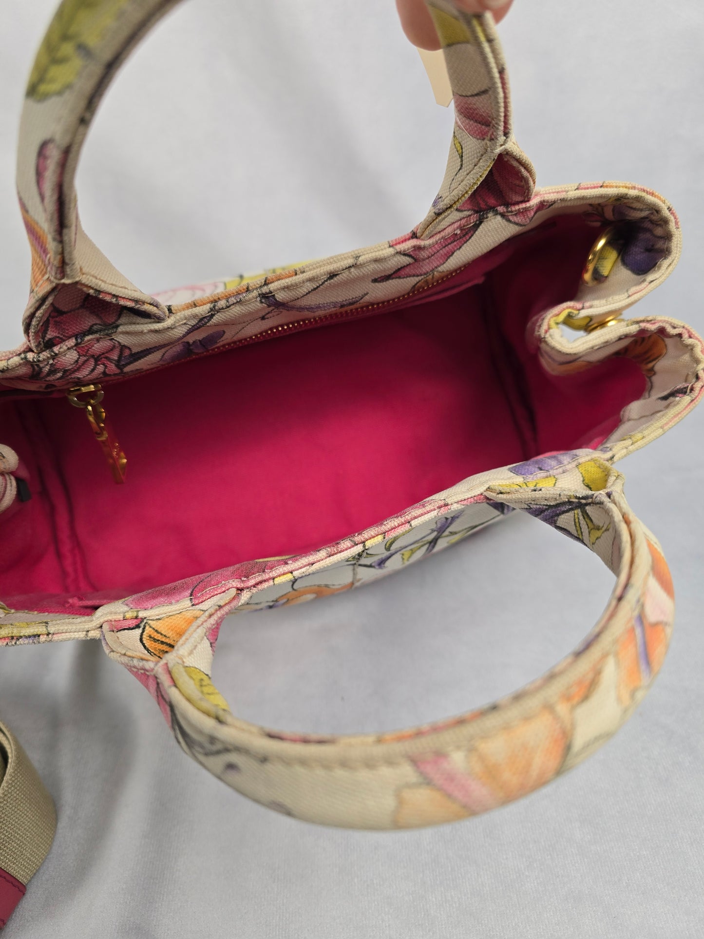 Prada Beige Floral Canapa with Crossbody Strap