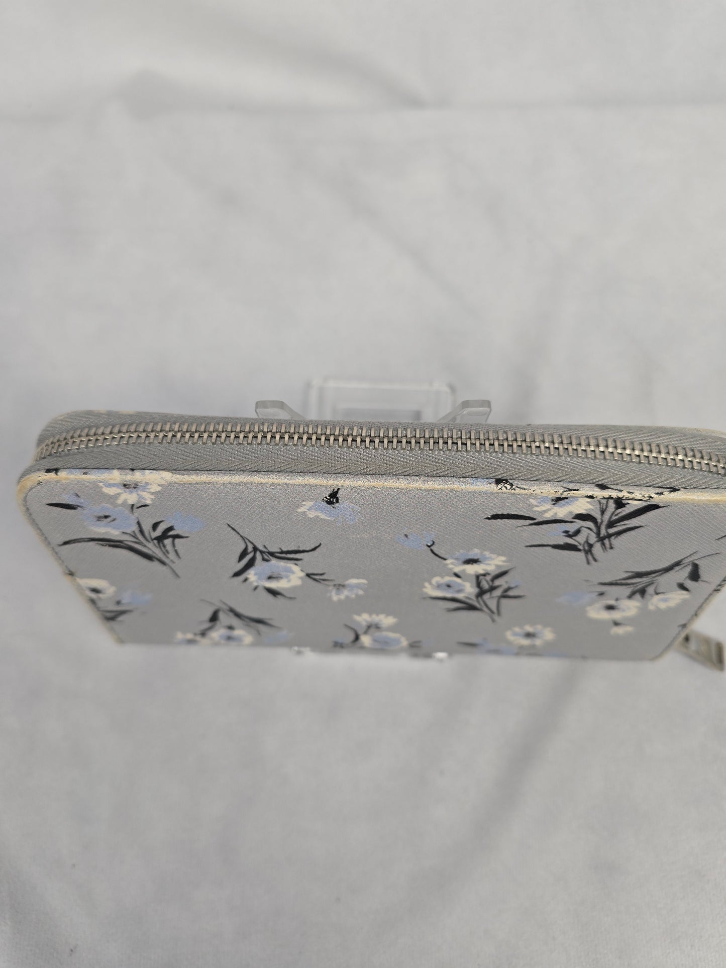 Prada Gray Floral Saffiano Zip-Around Wallet