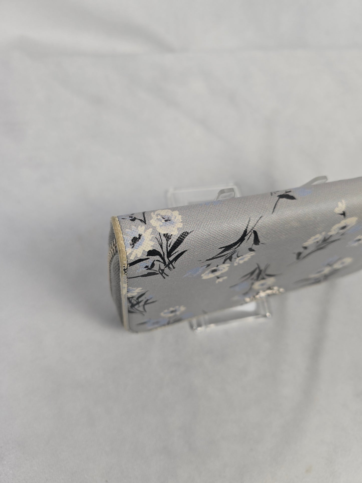 Prada Gray Floral Saffiano Zip-Around Wallet