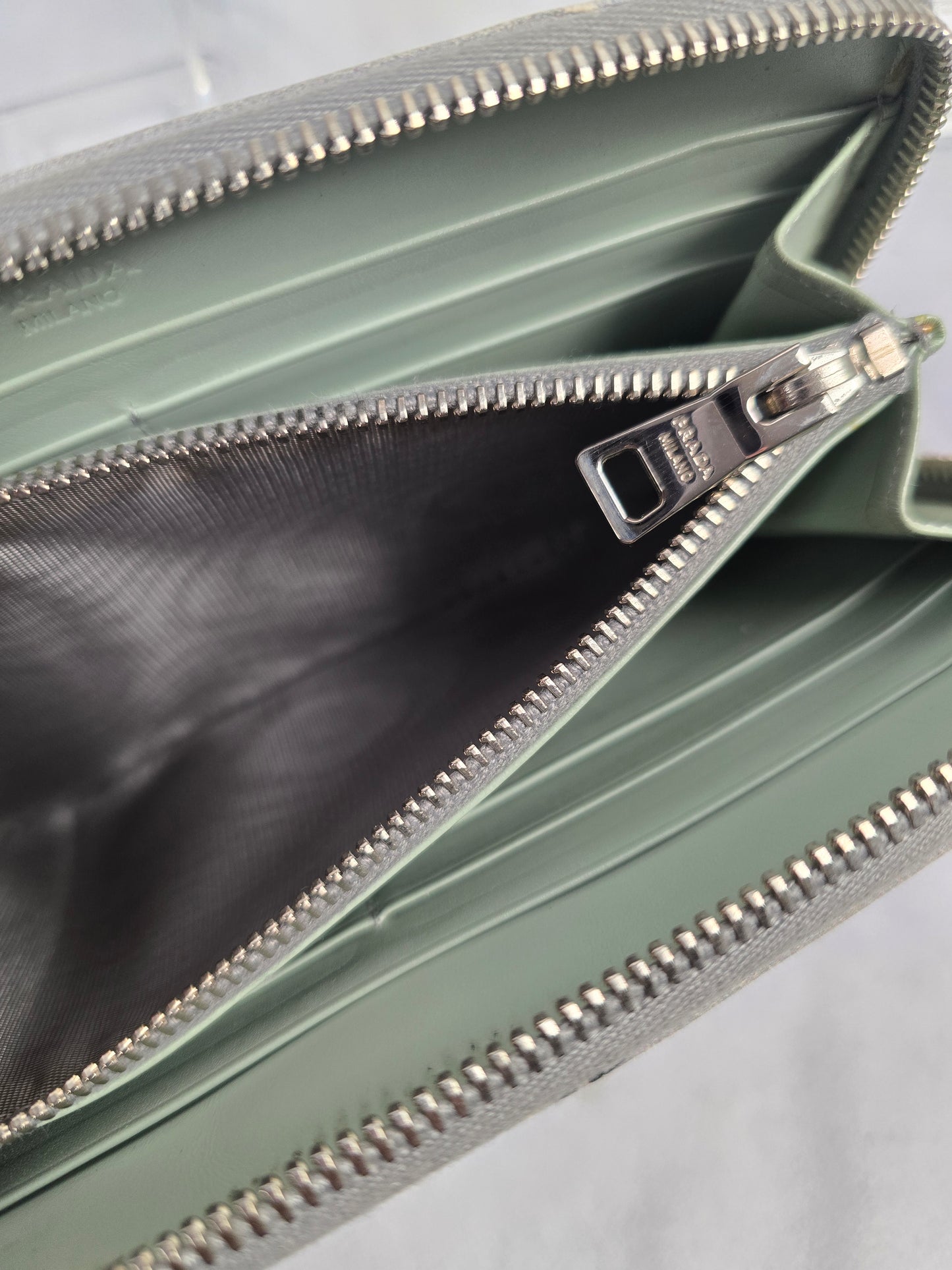 Prada Gray Floral Saffiano Zip-Around Wallet