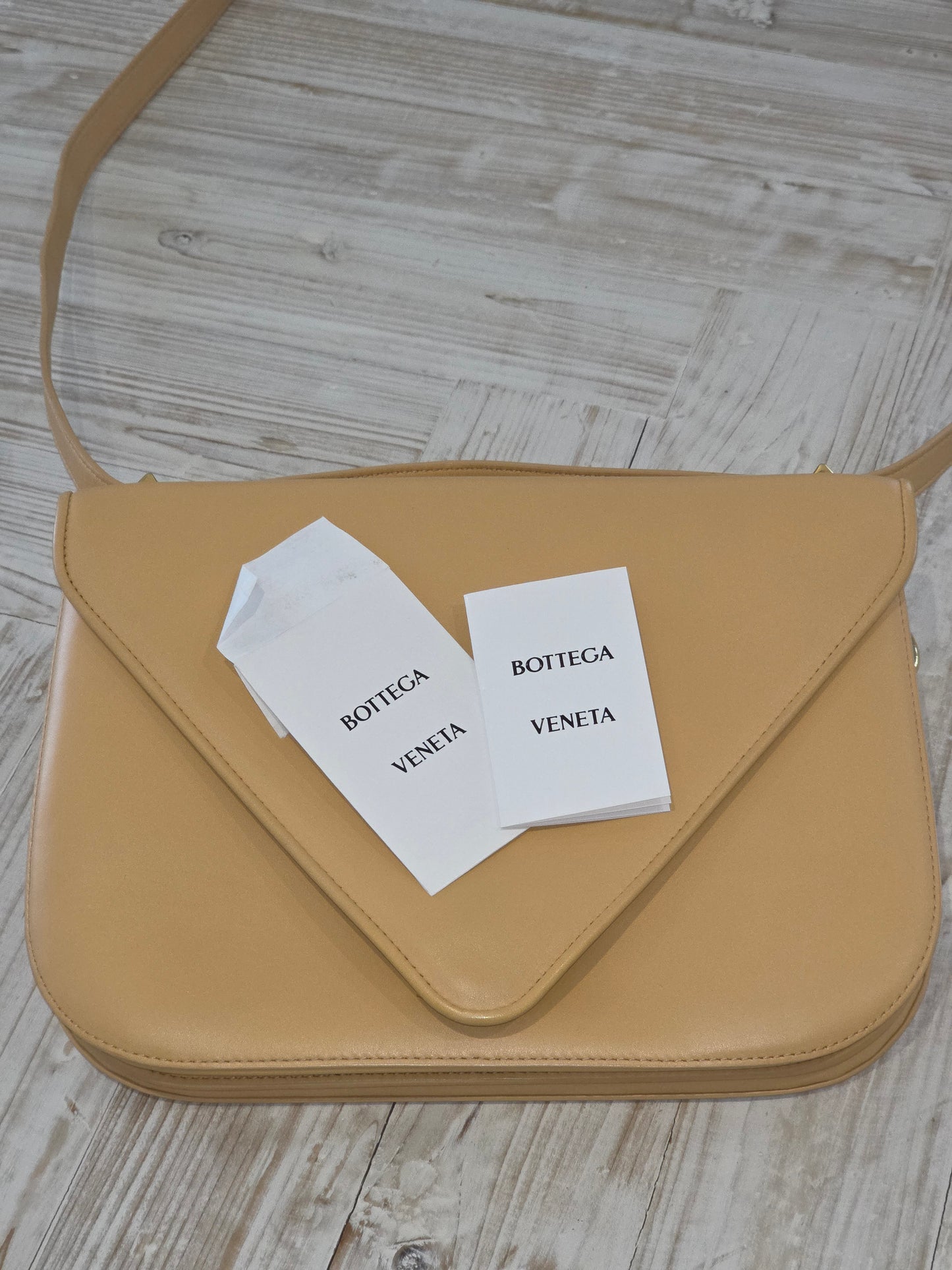 Bottega Veneta Mount Medium Envelope Chain Bag - Smooth Calfskin - Almond/Beige