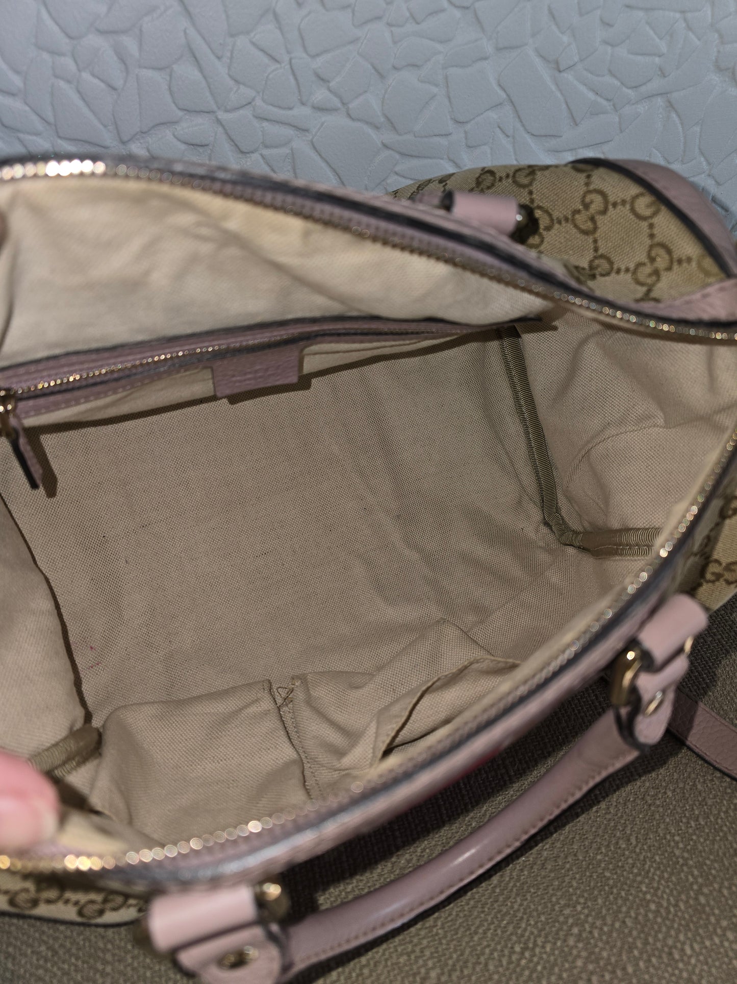 Gucci Vintage Web Boston Bag in Beige GG Canvas with Leather Trim
