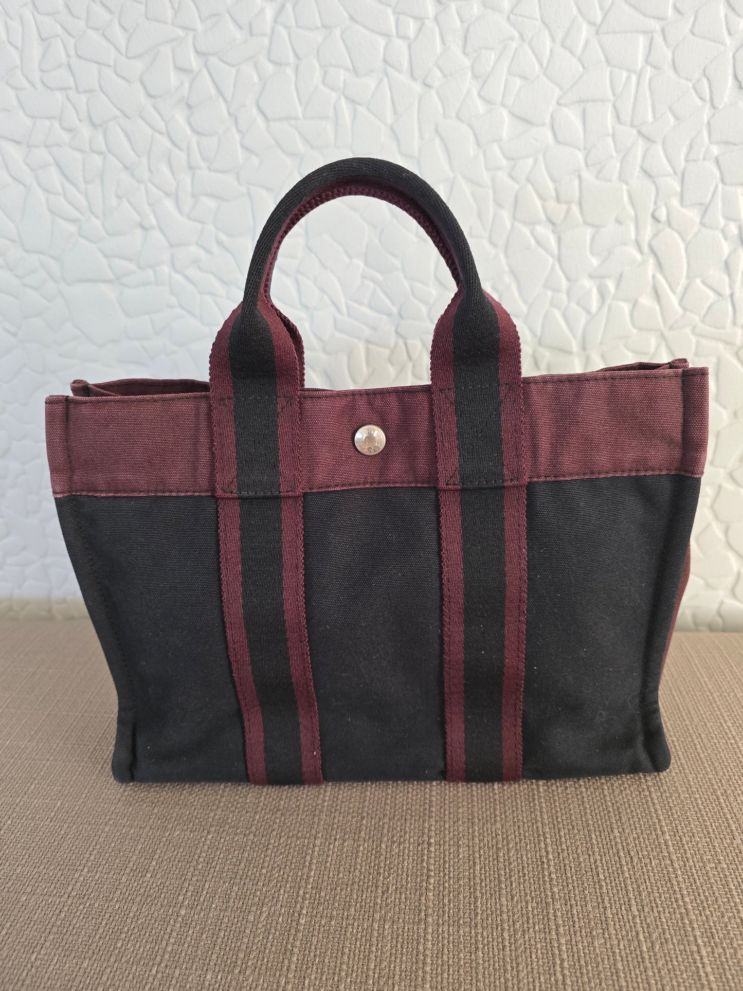 Hermes Fourre Tout PM Tote Bag in Black and Burgundy