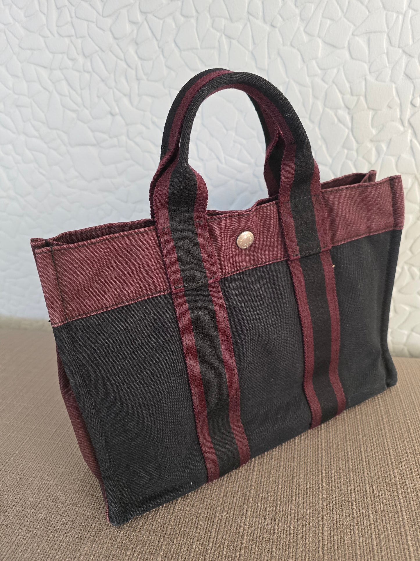 Hermes Fourre Tout PM Tote Bag in Black and Burgundy