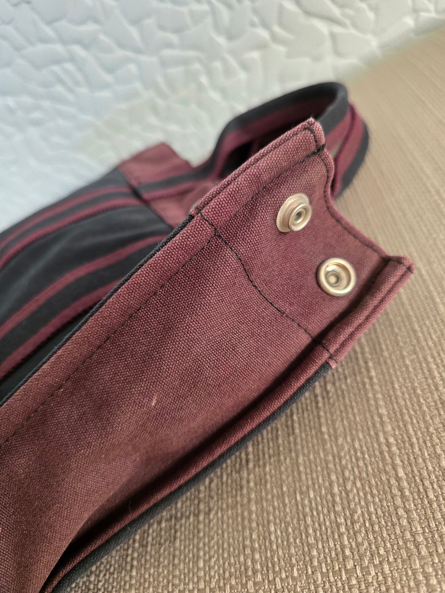 Hermes Fourre Tout PM Tote Bag in Black and Burgundy