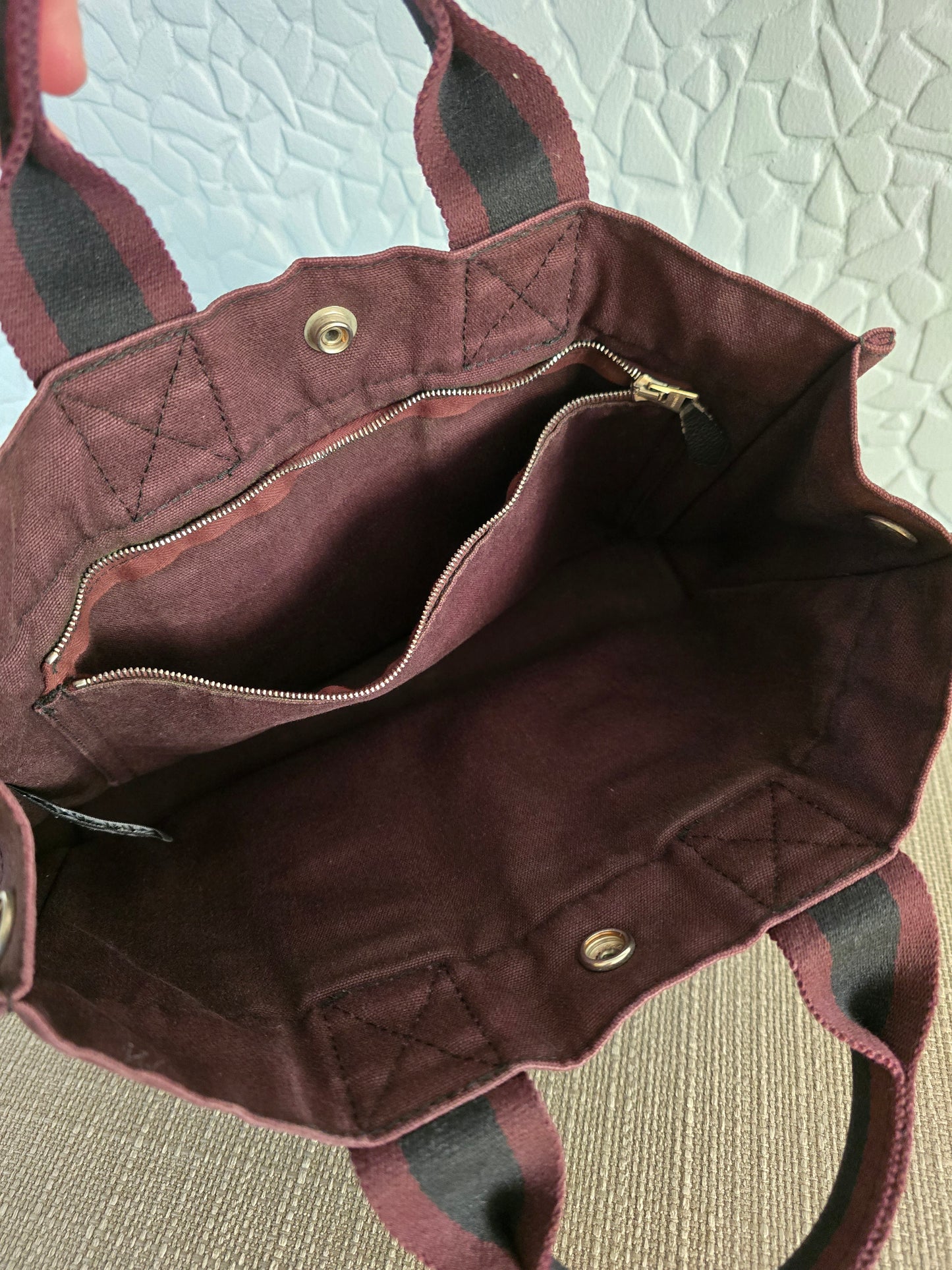 Hermes Fourre Tout PM Tote Bag in Black and Burgundy