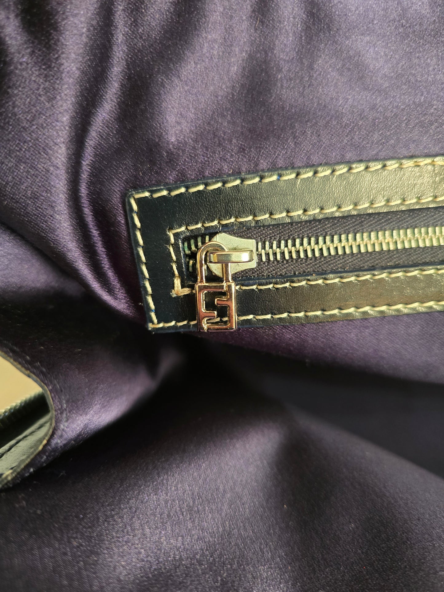 Fendi Zucchino Canvas Shoulder Bag in Tan Canvas/Navy Leather