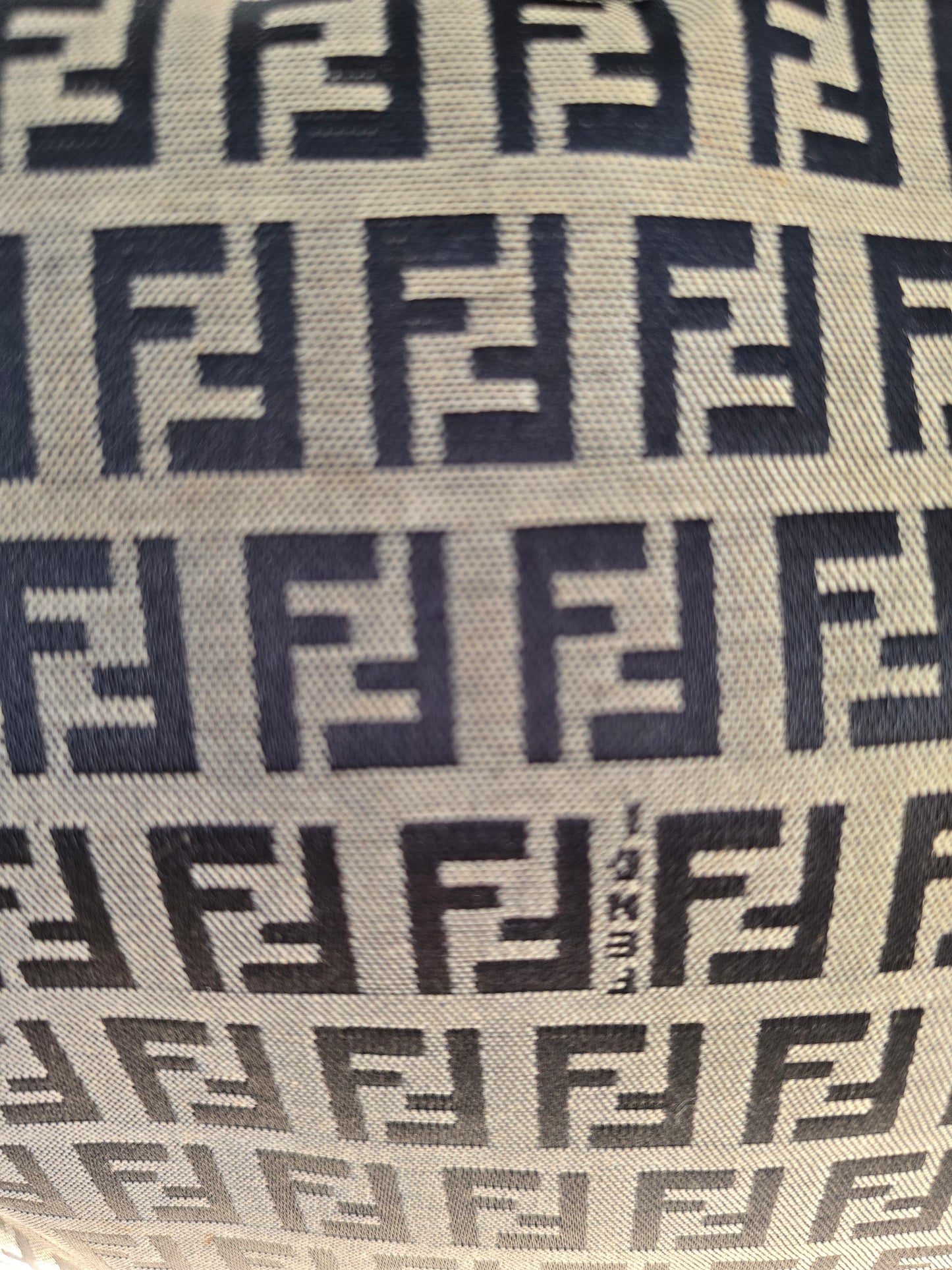 Fendi Zucchino Canvas Shoulder Bag in Tan Canvas/Navy Leather