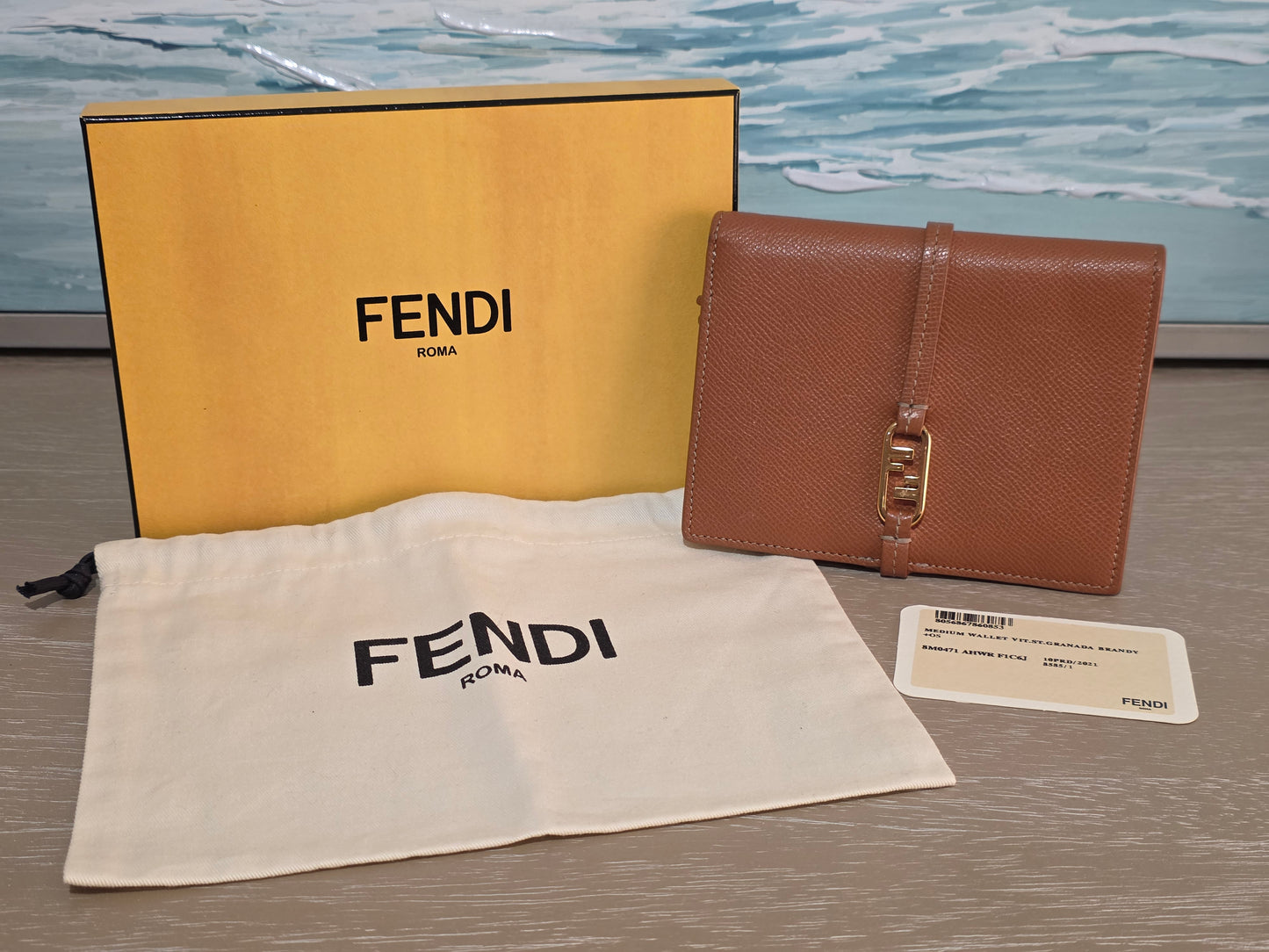 Authentic Fendi Textured Leather Medium Compact Wallet with Box & Dust Bag