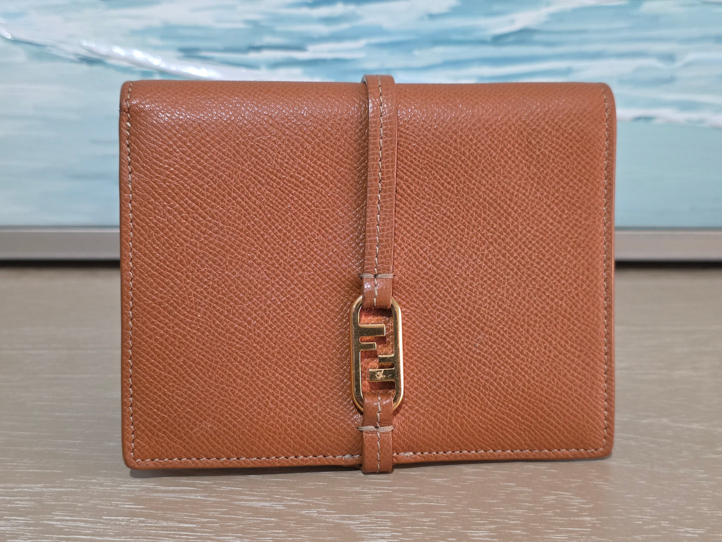 Authentic Fendi Textured Leather Medium Compact Wallet with Box & Dust Bag