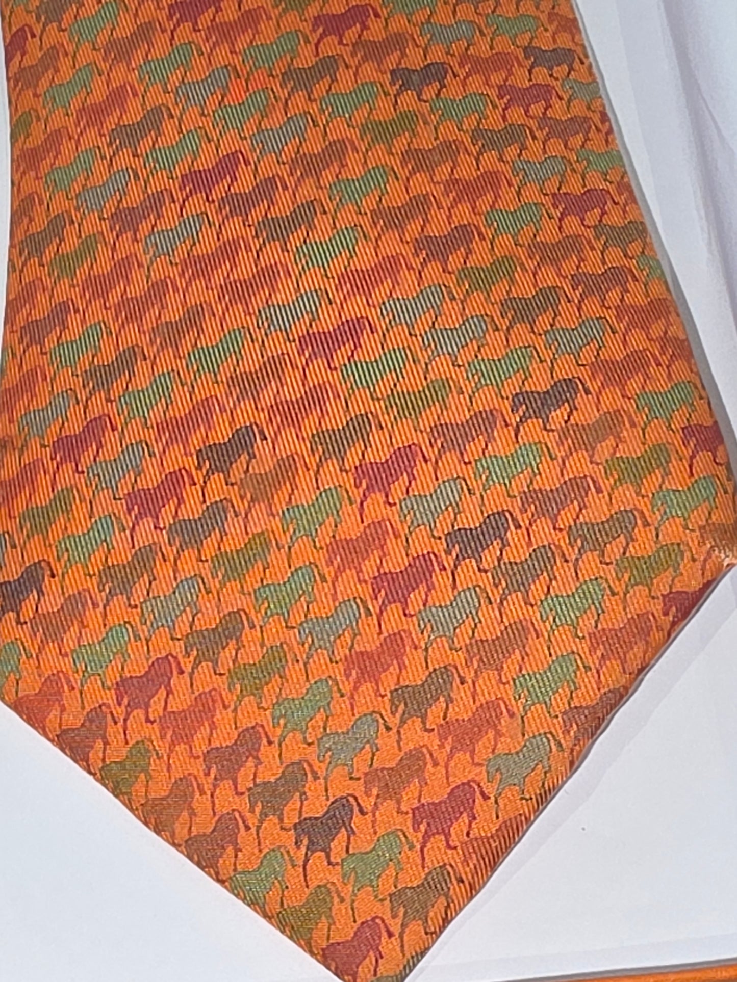 Hermès Silk Tie - Vintage Equestrian Horse Motif (Classic Orange)
