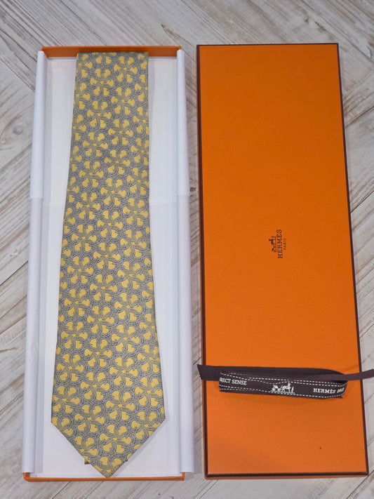 Hermès Silk Tie - Yellow Equestrian Geometric Chain Link