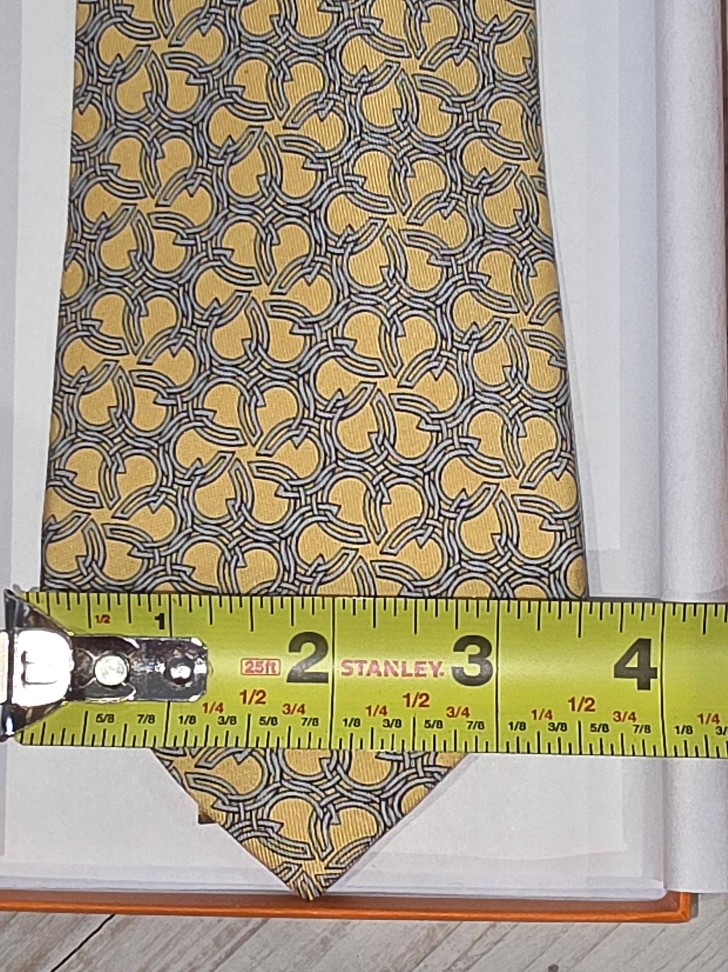 Hermès Silk Tie - Yellow Equestrian Geometric Chain Link