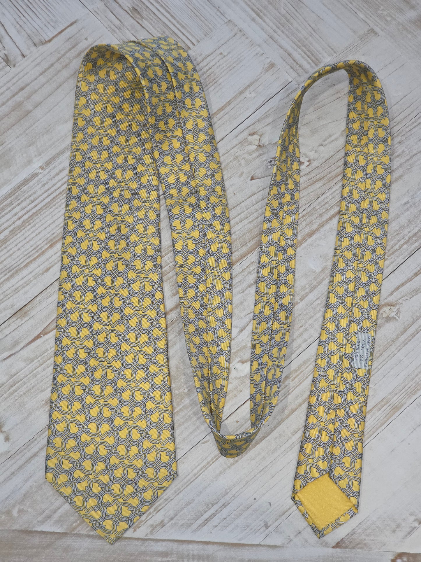 Hermès Silk Tie - Yellow Equestrian Geometric Chain Link