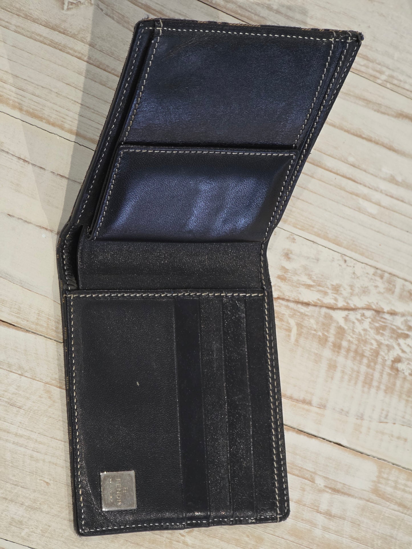 FENDI Zucca Print Bifold Wallet Canvas Leather Brown