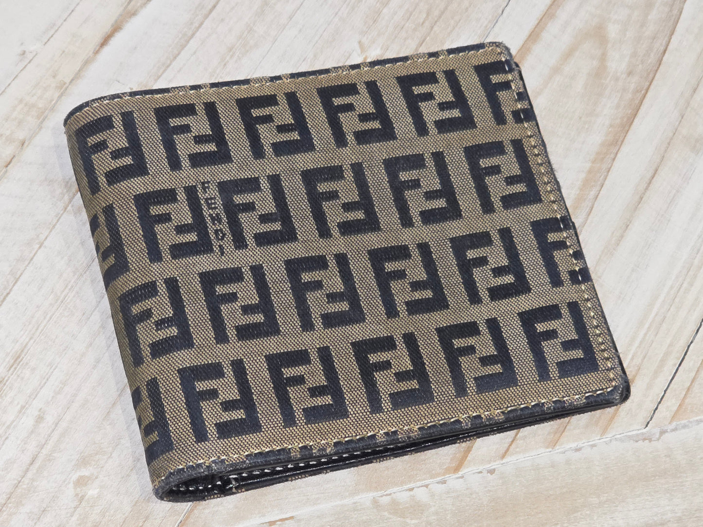 FENDI Zucca Print Bifold Wallet Canvas Leather Brown