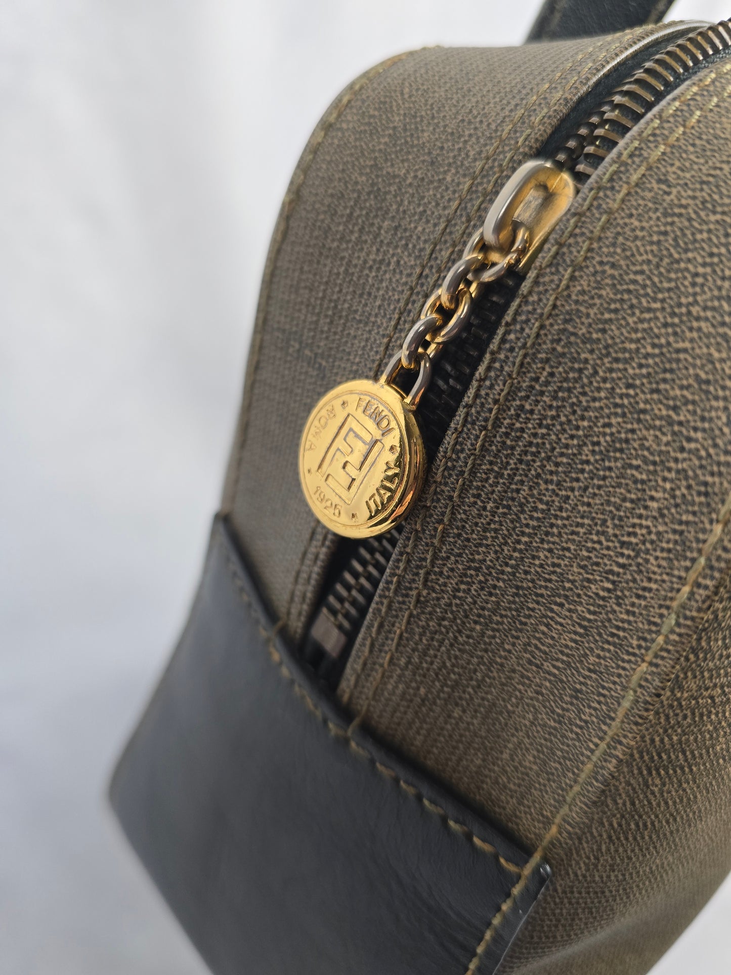 Fendi Canvas and Brown Leather Two-Way Bag