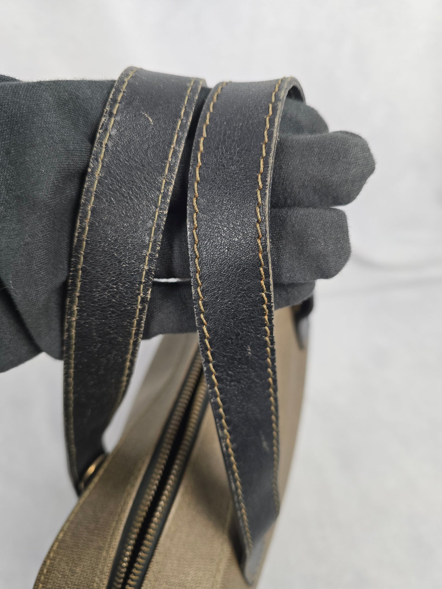 Fendi Canvas and Brown Leather Two-Way Bag
