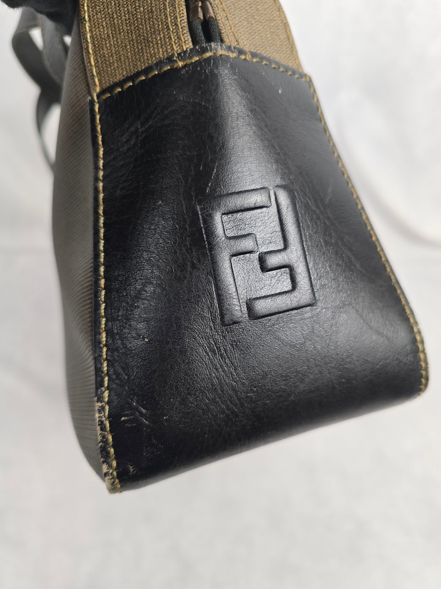 Fendi Canvas and Brown Leather Two-Way Bag