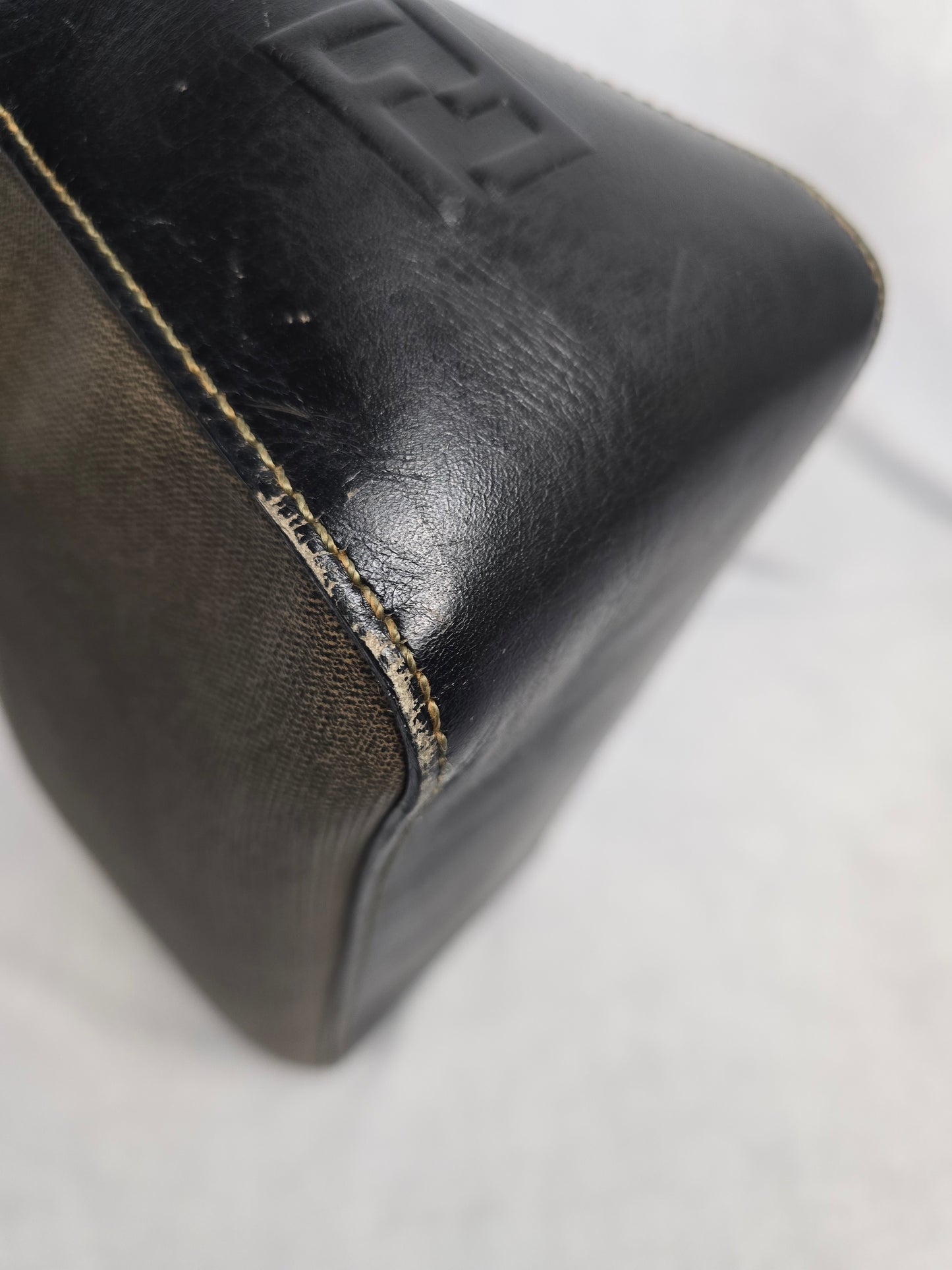 Fendi Canvas and Brown Leather Two-Way Bag