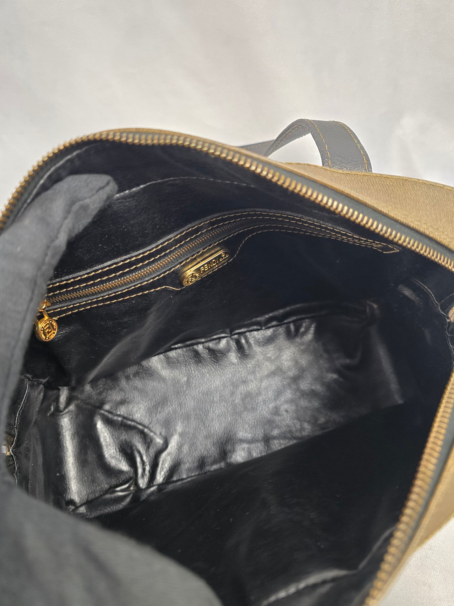 Fendi Canvas and Brown Leather Two-Way Bag