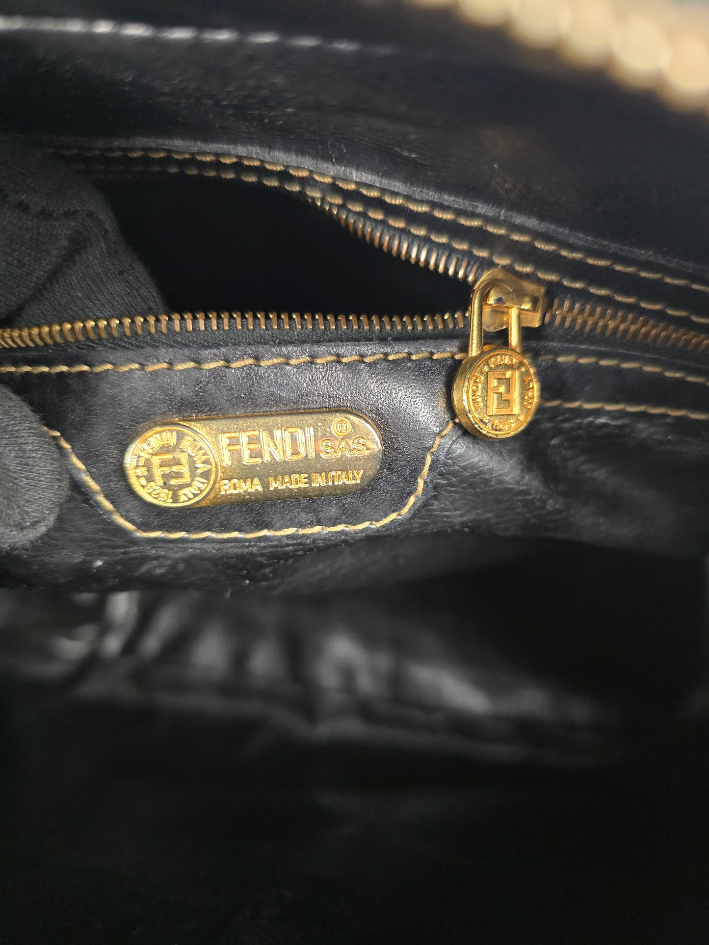 Fendi Canvas and Brown Leather Two-Way Bag