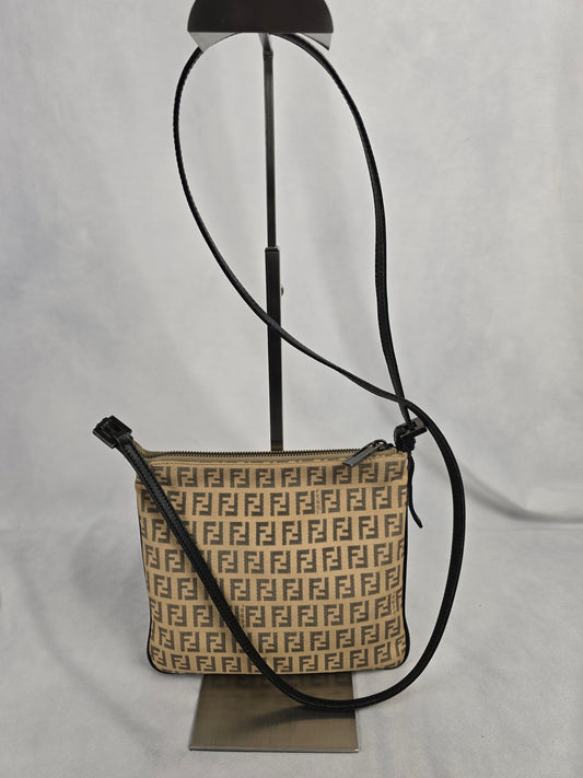 Fendi Zucchino Canvas Crossbody Bag in Beige/Brown