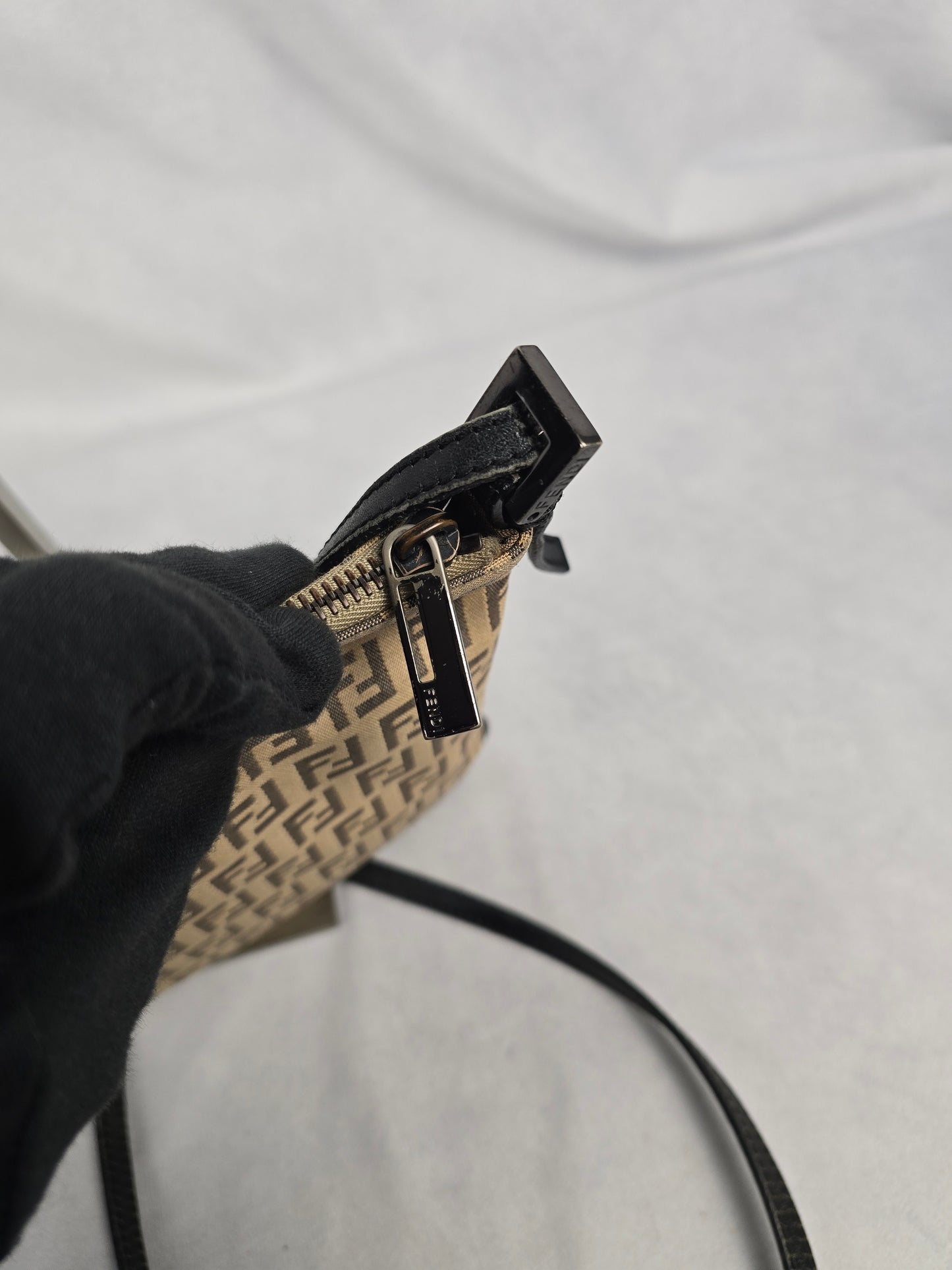 Fendi Zucchino Canvas Crossbody Bag in Beige/Brown