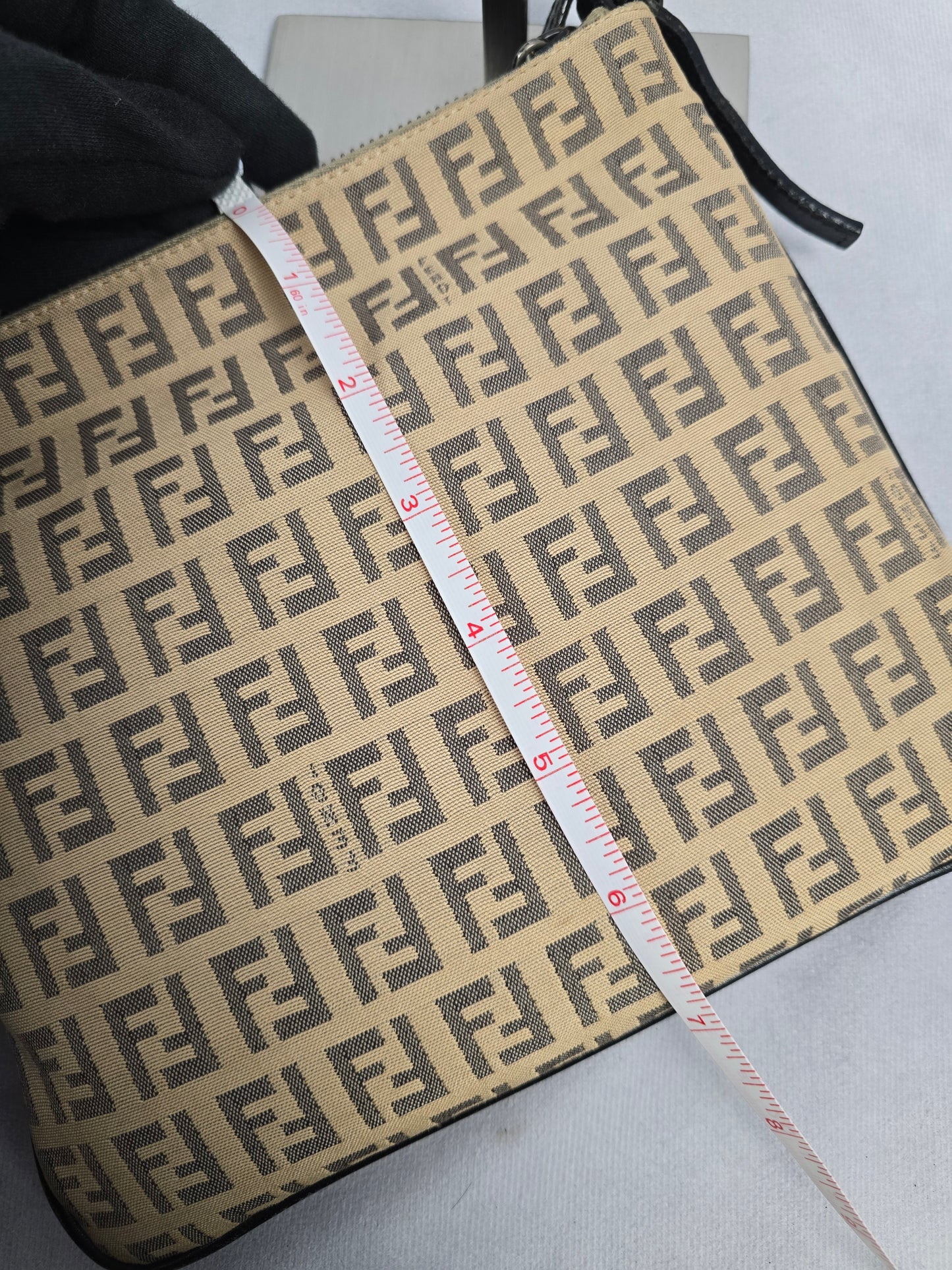 Fendi Zucchino Canvas Crossbody Bag in Beige/Brown